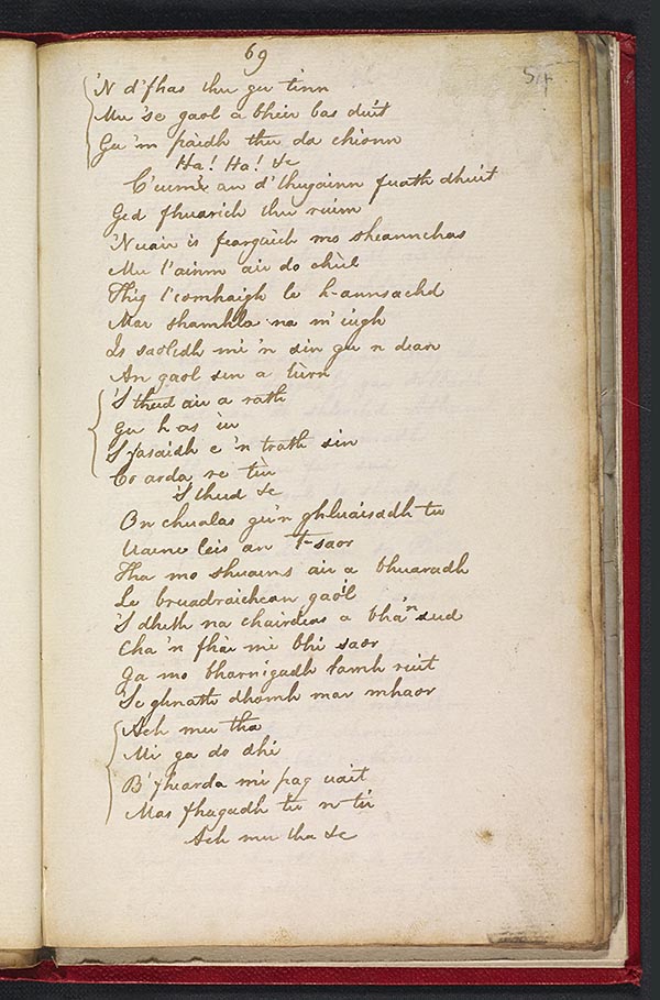 (115) Folio 54 recto (69r) - "Oran do leannan", beg. 'S trom leam an àridh', concl.