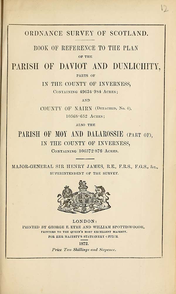(305) 1872 - Daviot and Dunlichity, parts of in the County of Inverness