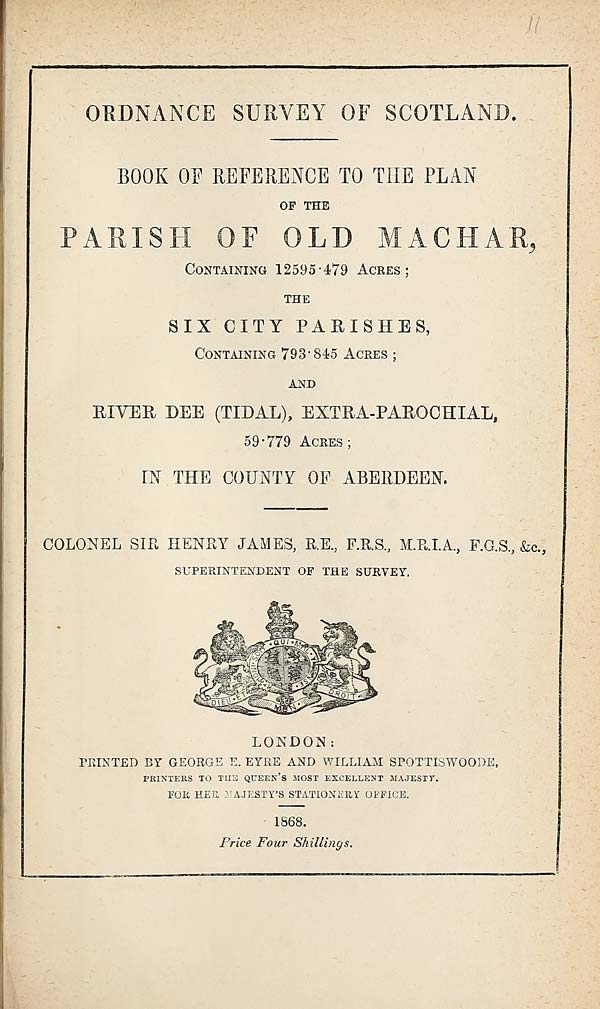 (253) 1868 - Old Machar; the six City parishes, and River Dee (tidal), extra-parochial, County of Aberdeen