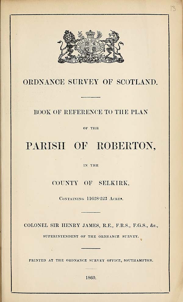 (293) 1860 - Roberton, County of Selkirk