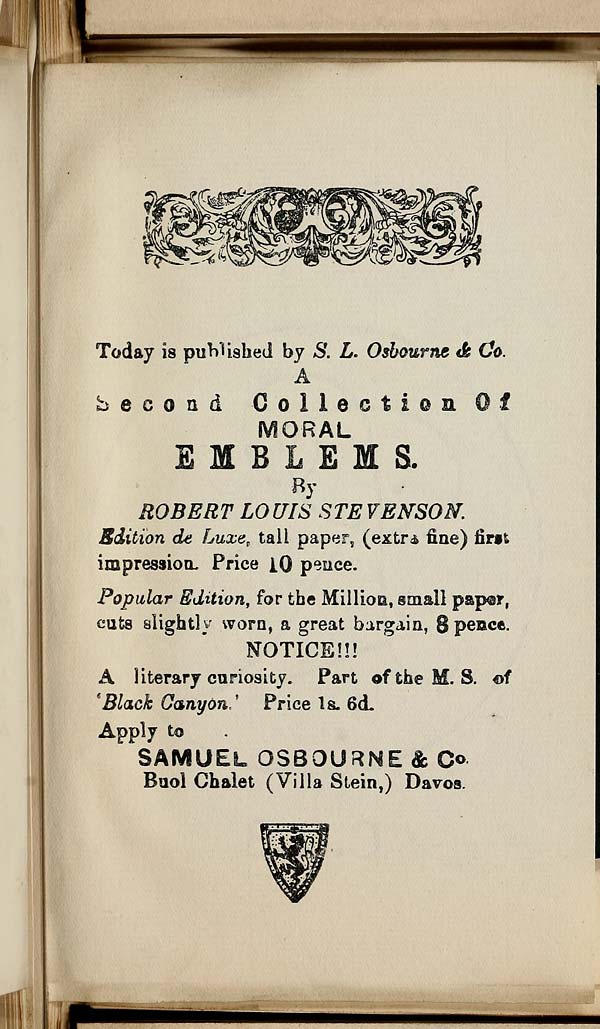 (107) Advertisement of 'Moral emblems': second collection