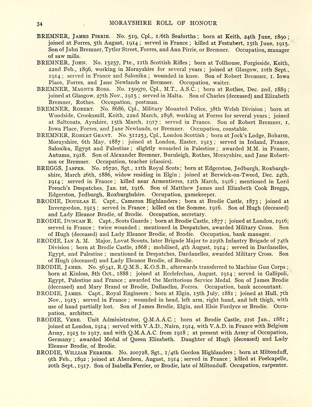 62 Page 34 Places Morayshire roll of honour Rolls of honour