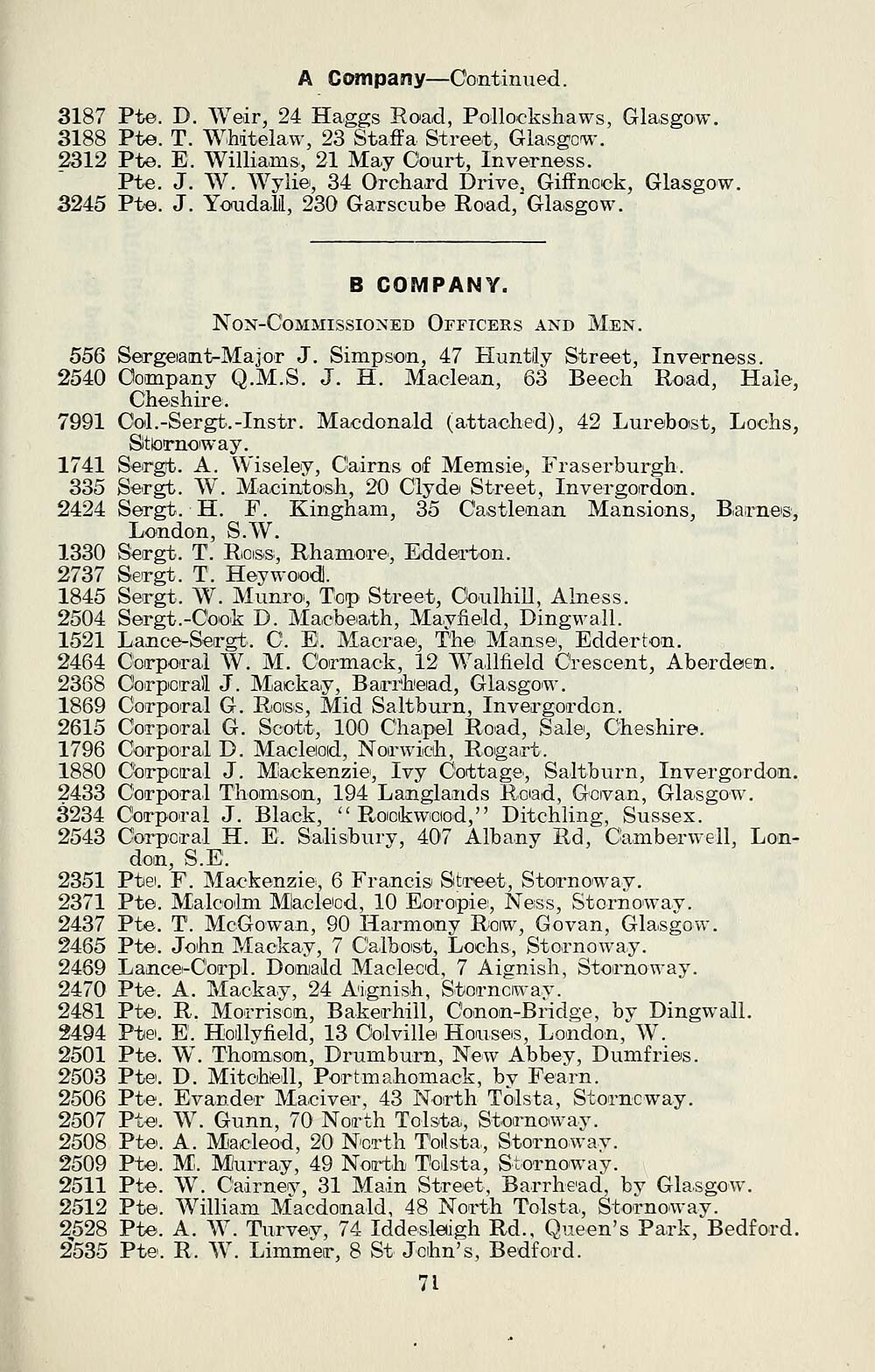 143) Page 71 - B Company - Places > Ross-shire roll of honour with