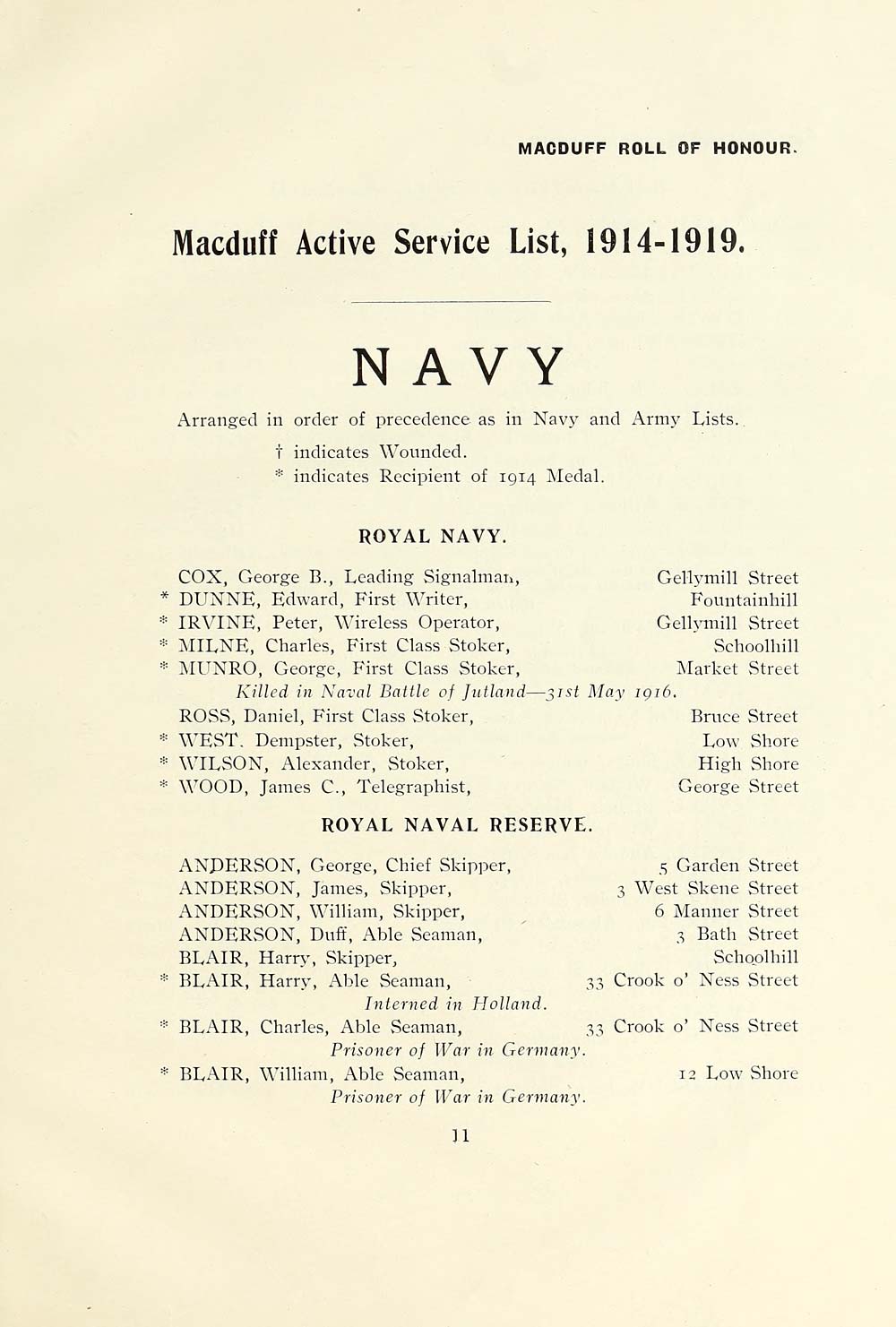 35 Page 11 Navy Royal Navy Royal Naval Reserve Places Roll