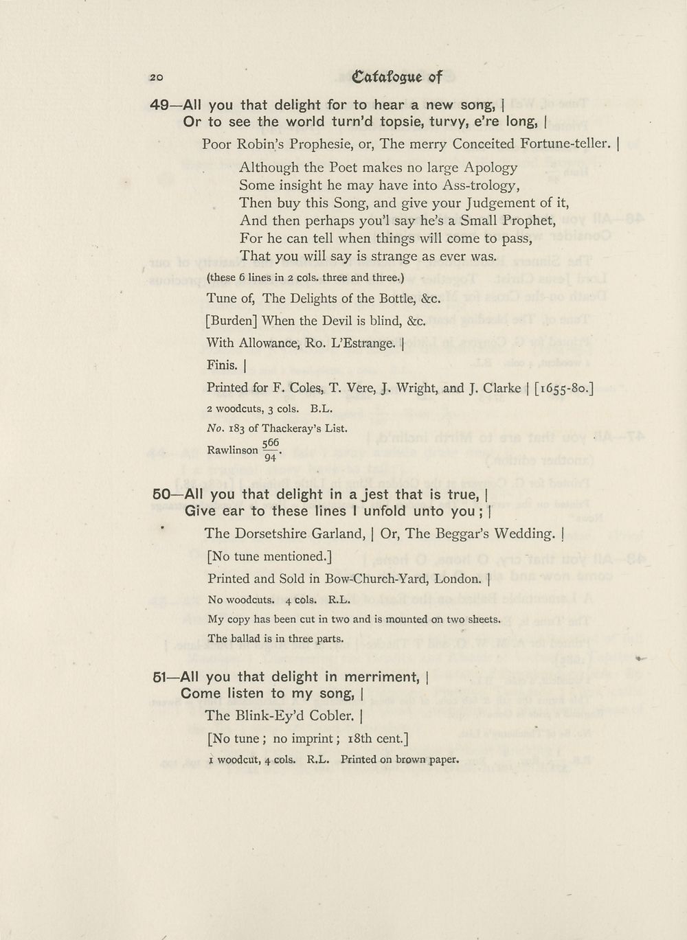 (40) Page 20 Catalogue of a collection of English ballads of the