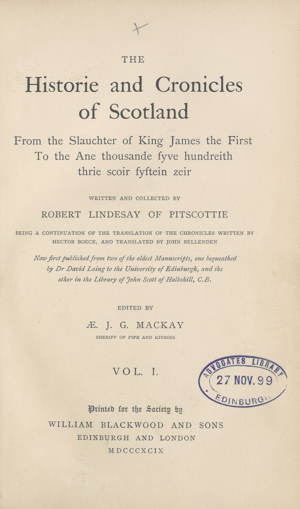 (11) Title page Scottish Text Society publications > Old series > Historie and cronicles of