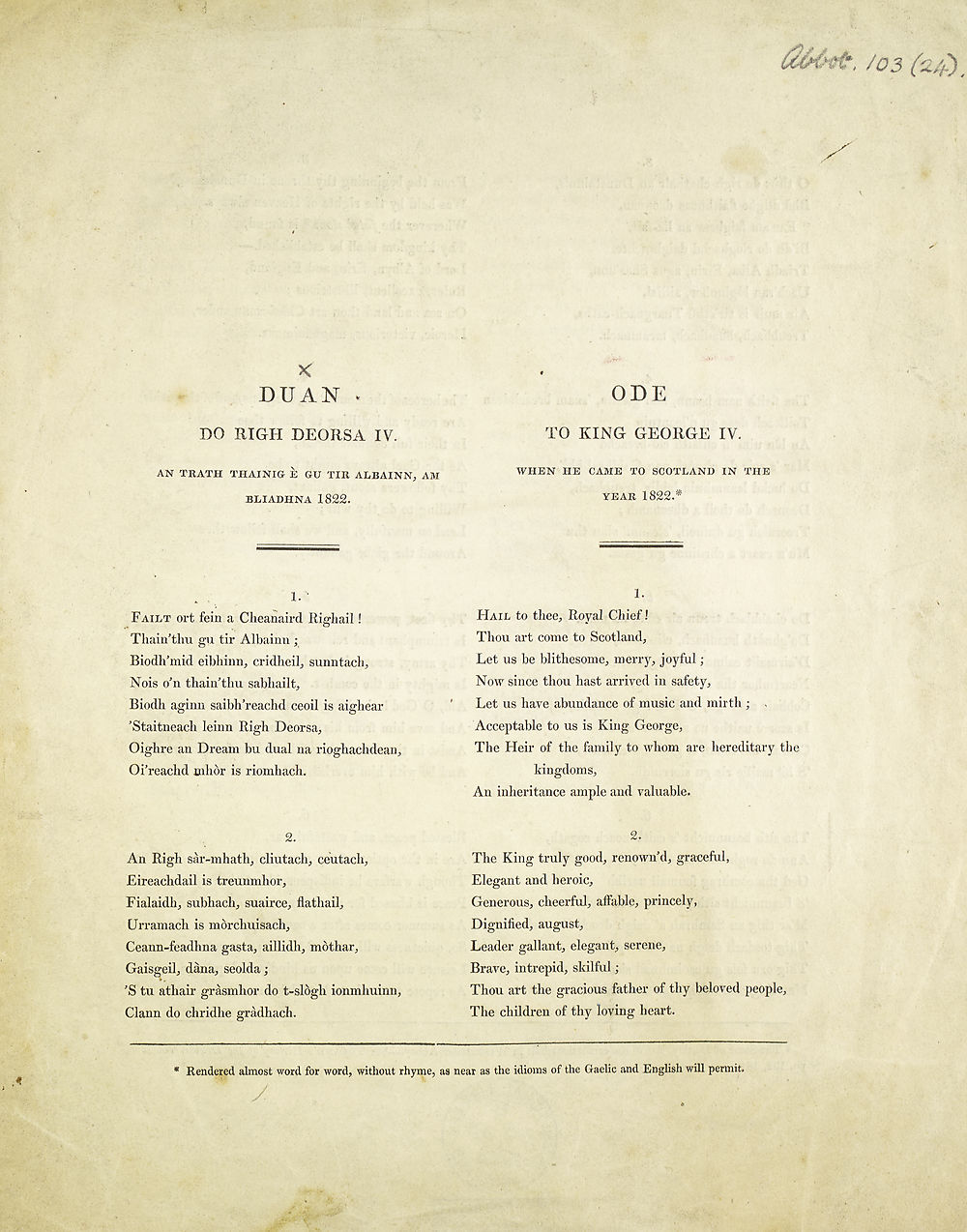 1 Page 1 Books And Other Items Printed In Gaelic From 1801 To 1840 Duan Do Righ Deorsa Iv An Trath Thainig E Gu Tir Albainn Am Bliadhna 12