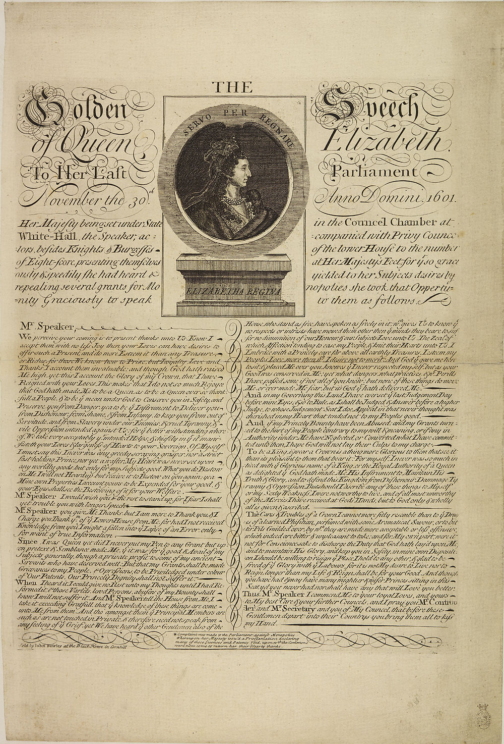 1 Golden Speech Of Queen Elizabeth To Her Last Parliament November The 30th Anno Domini 1601 Broadsides From The Crawford Collection National Library Of Scotland