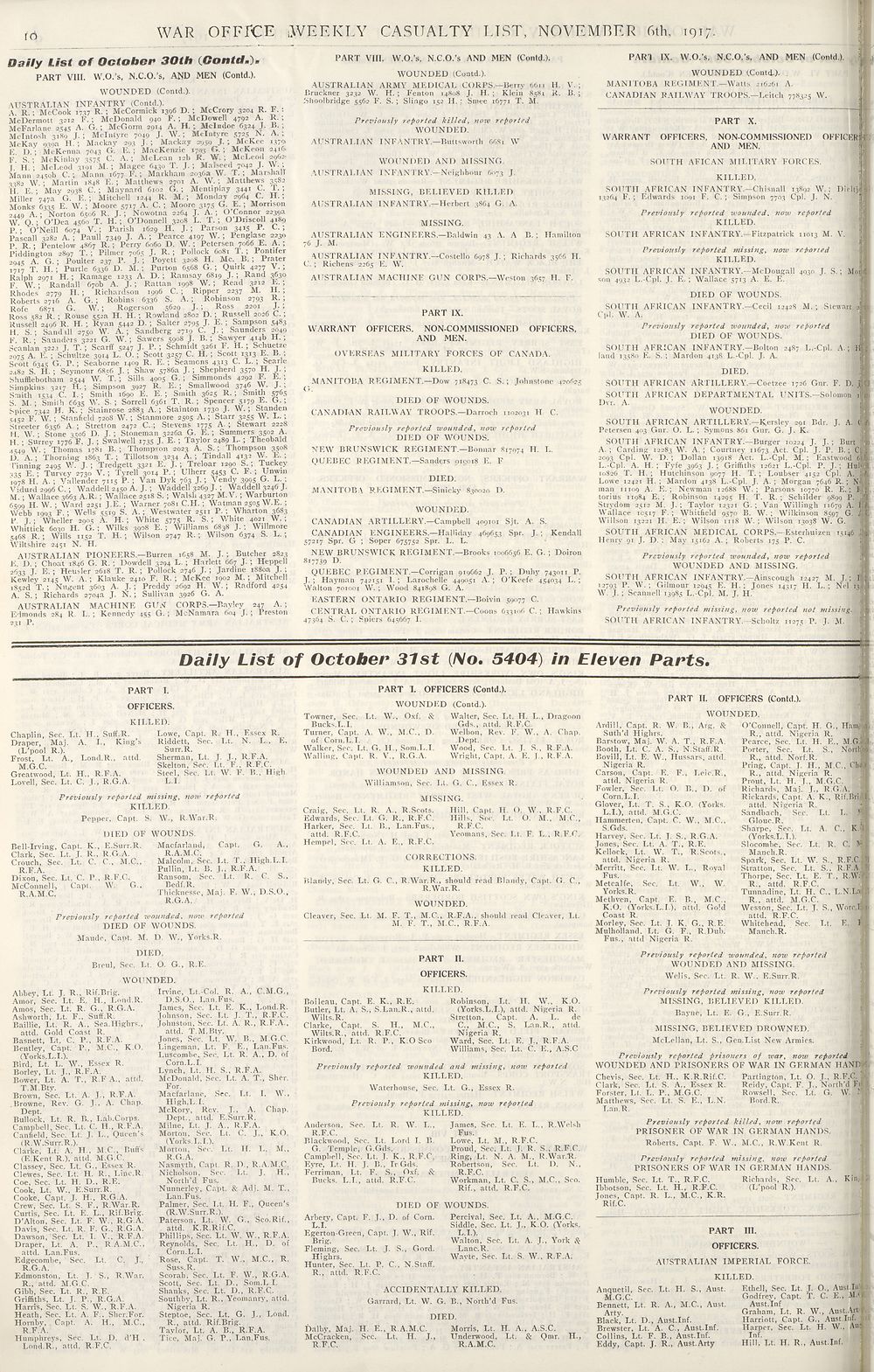 10 Daily List Of October 30th Contd Daily List Of October 31st No 5404 In Eleven Parts Weekly Casualty Lists Weekly List No 14 British Military Lists National Library Of Scotland