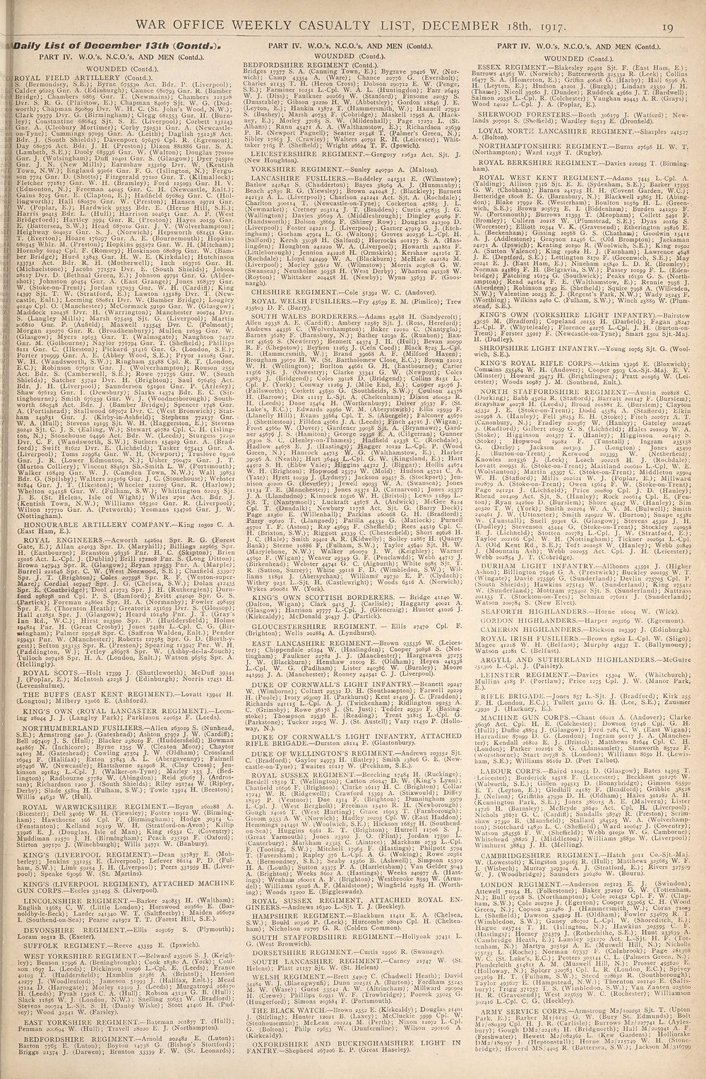 19) Daily list of December 13th (Contd.) - Weekly Casualty Lists > Weekly  List No. 20 - British Military lists - National Library of Scotland