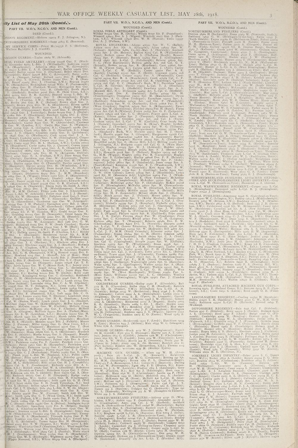 3 Daily List Of May th Contd Weekly Casualty Lists Weekly List No 43 British Military Lists National Library Of Scotland