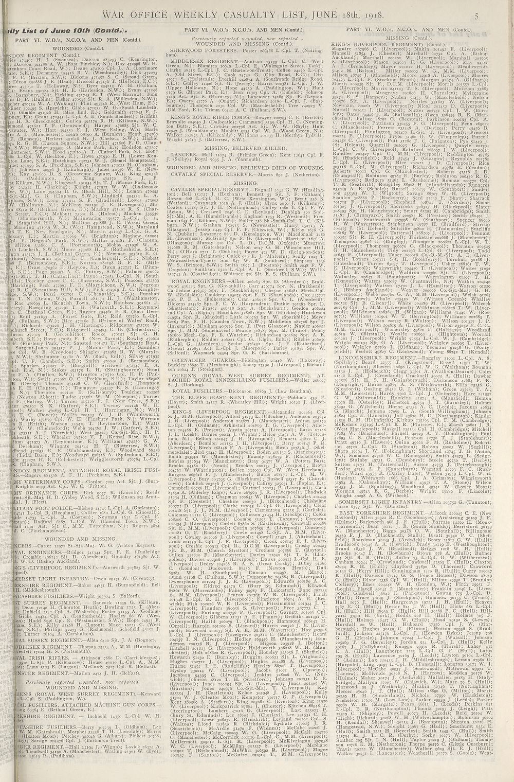 5 Daily List Of June 10th Contd Weekly Casualty Lists Weekly List No 46 British Military Lists National Library Of Scotland