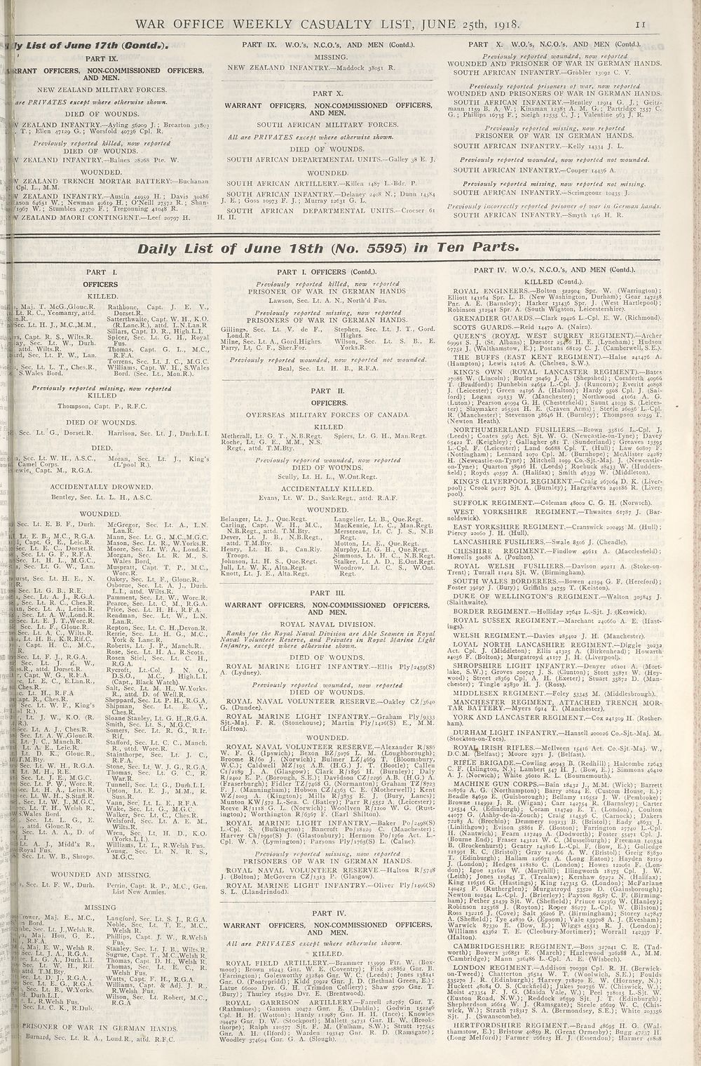 11 Daily List Of June 17th Contd Daily List Of June 18th No 5595 In Ten Parts Weekly Casualty Lists Weekly List No 47 British Military Lists National Library Of Scotland