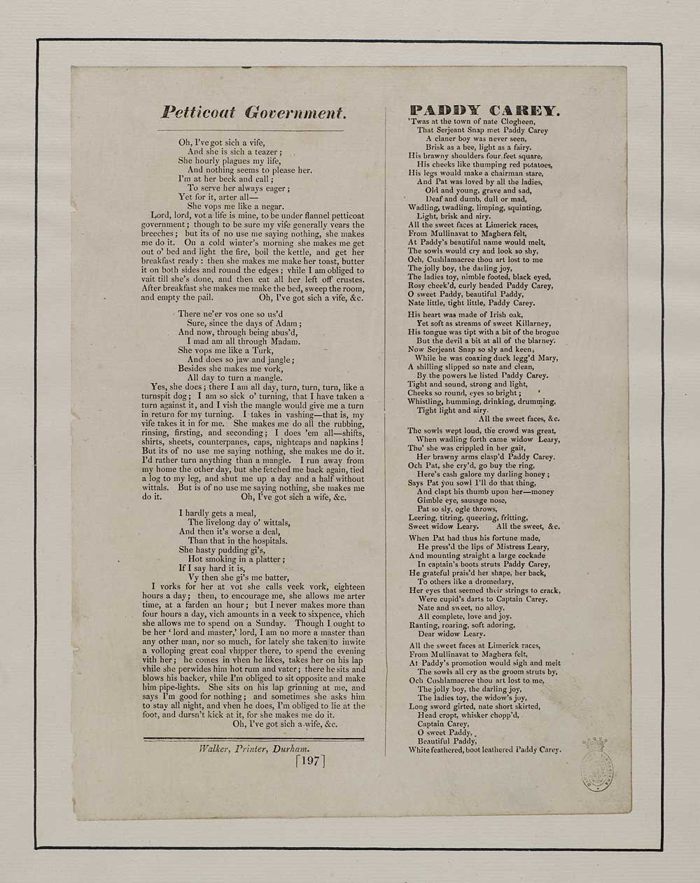 Petticoat government Courtship & marriage English ballads