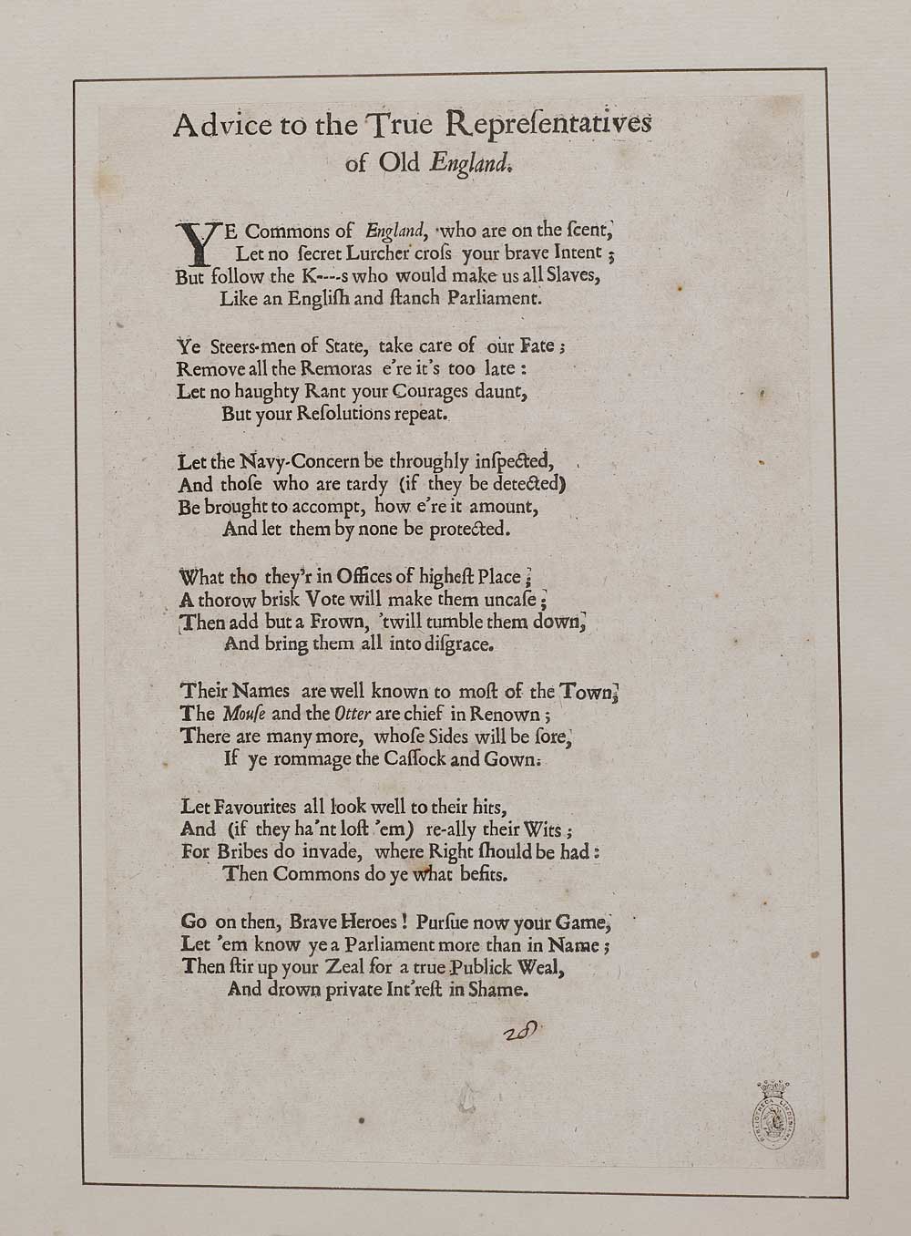 Advice to the true representatives of old England - Patriotism - English  ballads - National Library of Scotland