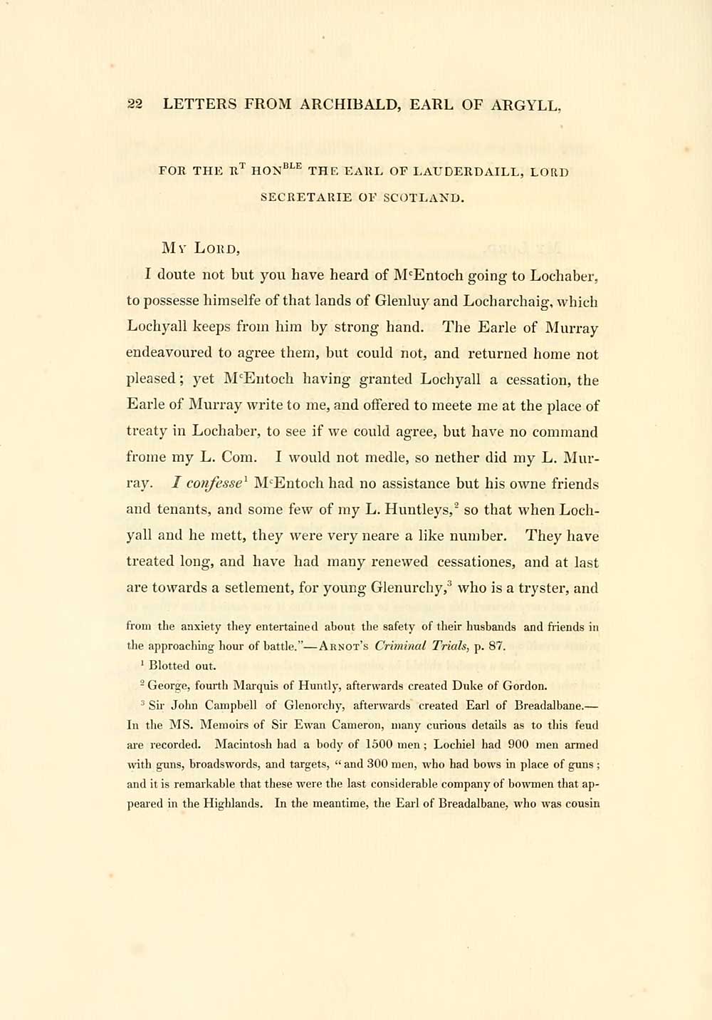 (40) Page 22 Bannatyne Club > Letters from Archibald Earl of Argyll