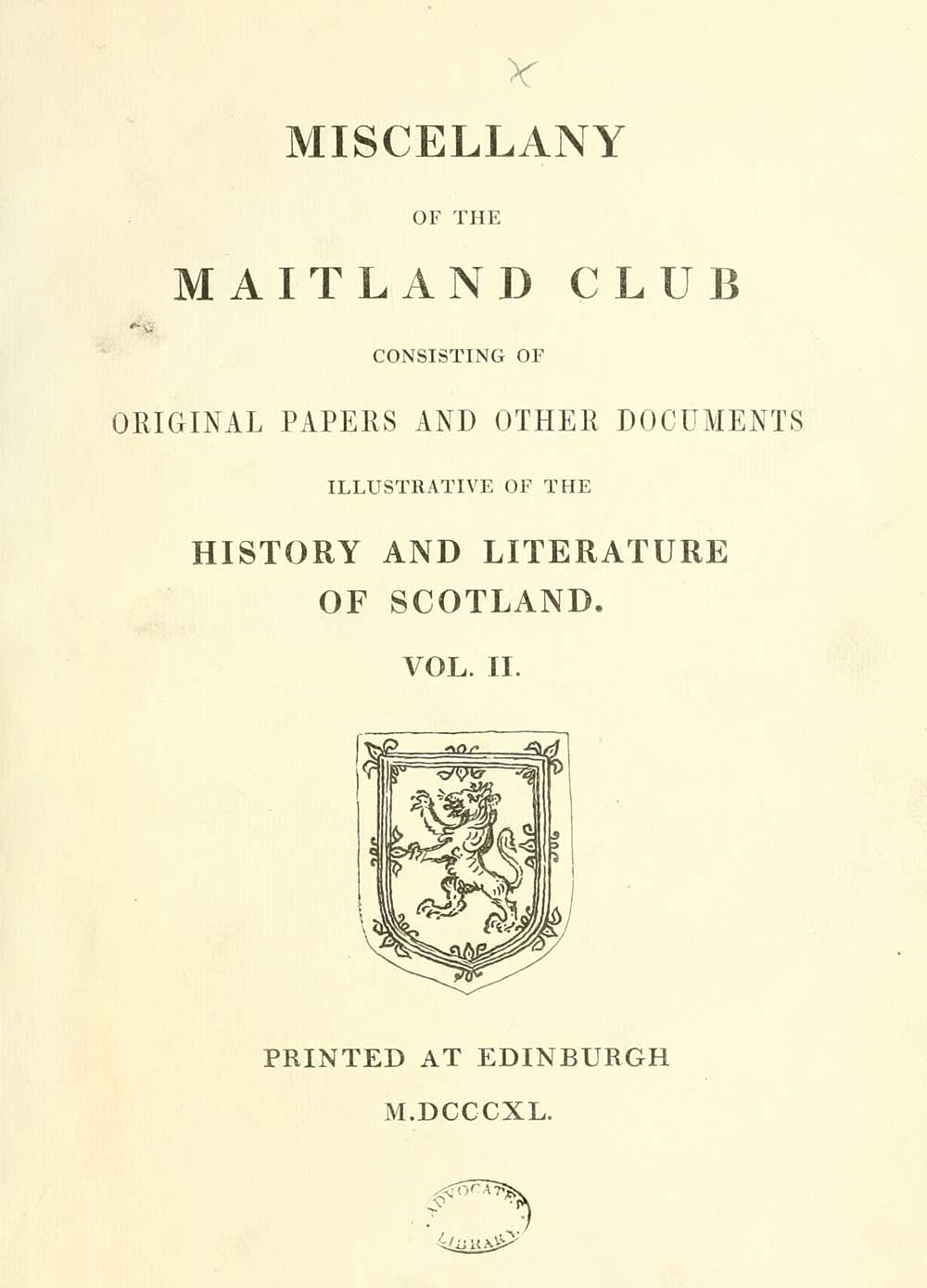 (7) Title page Maitland Club > Miscellany of the Maitland Club