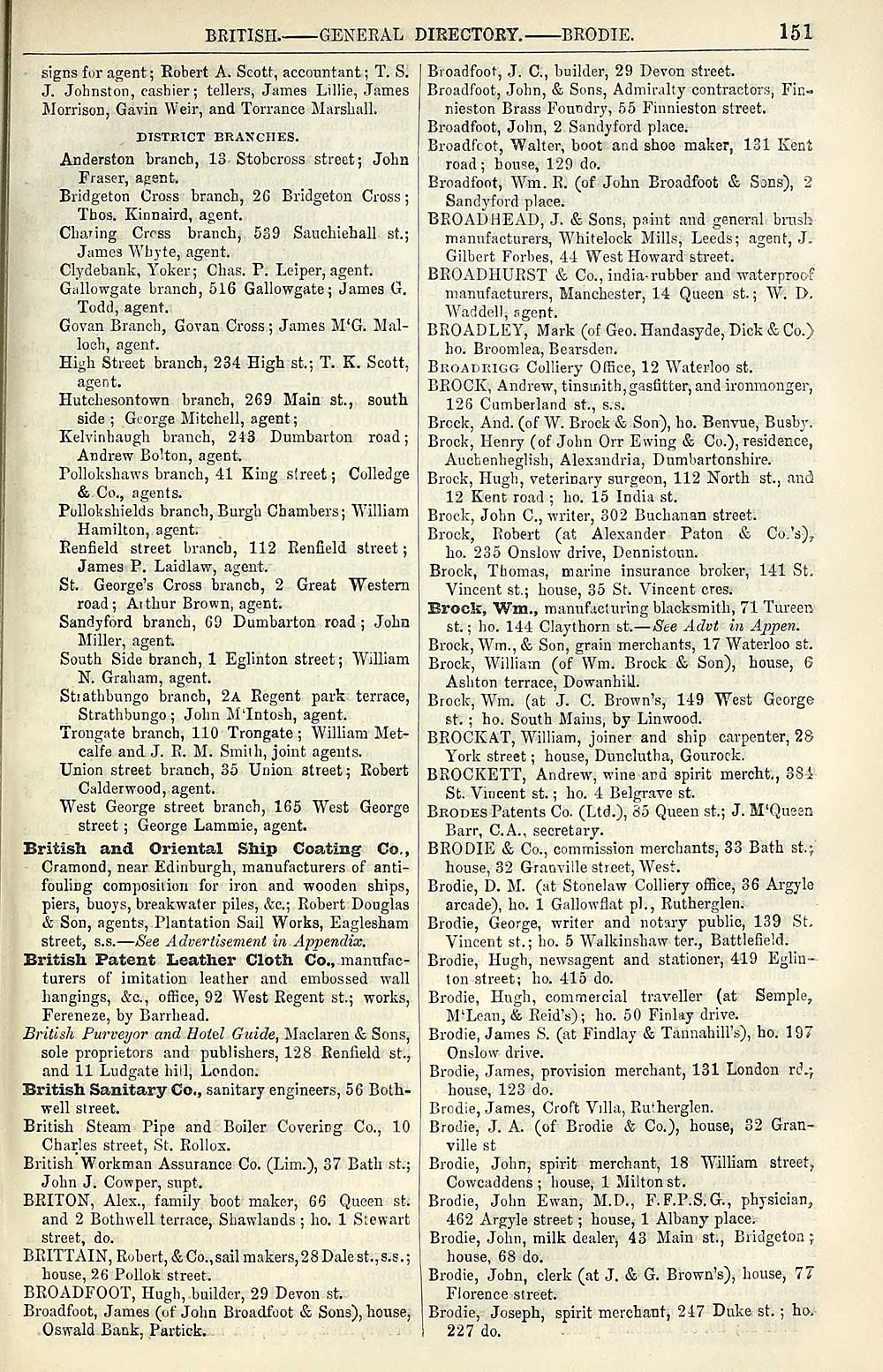 159 Towns Glasgow 1828 1912 Post Office annual Glasgow