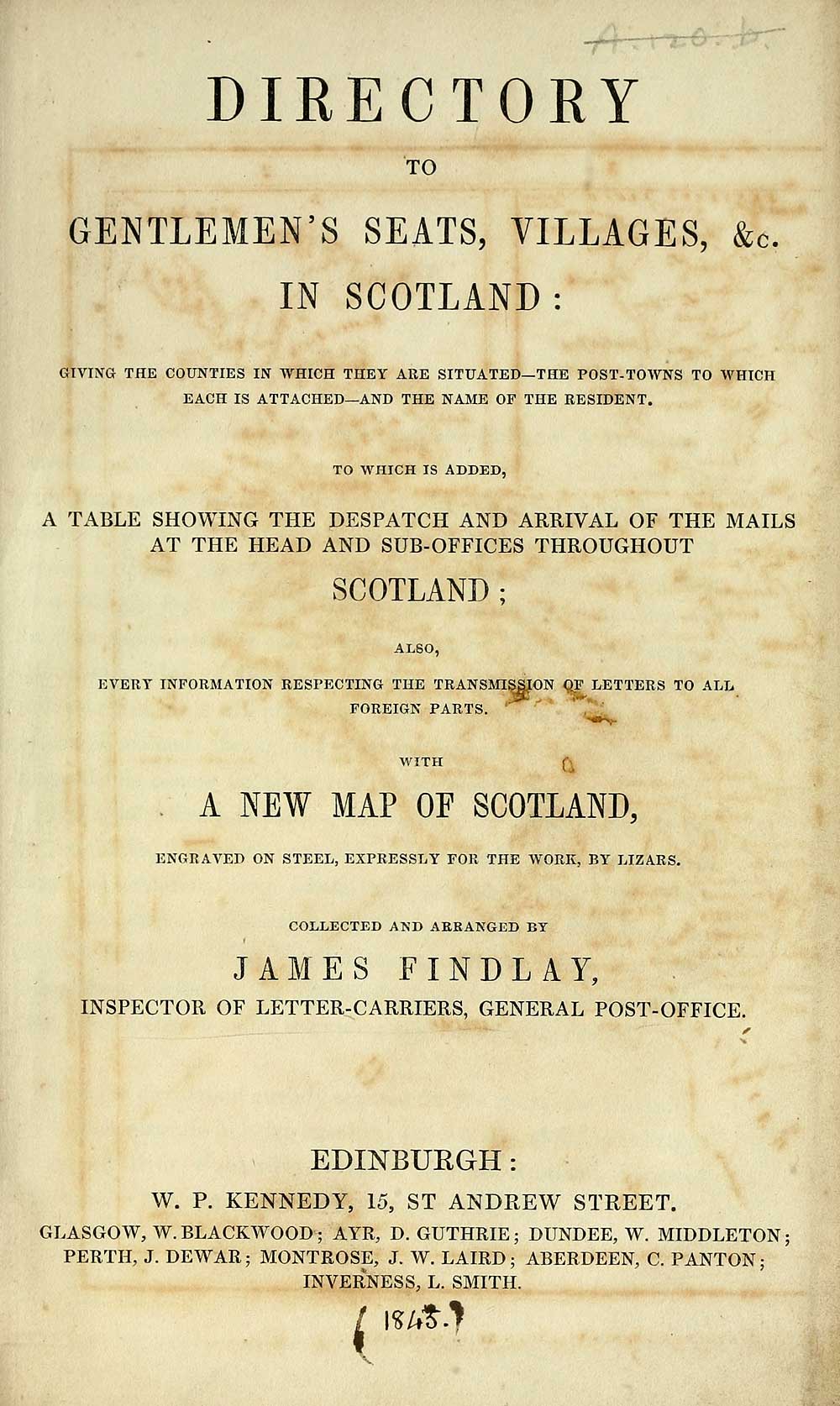 (9) Title page Scotland > 1843 Directory to gentlemen's seats, villages, &c. in Scotland