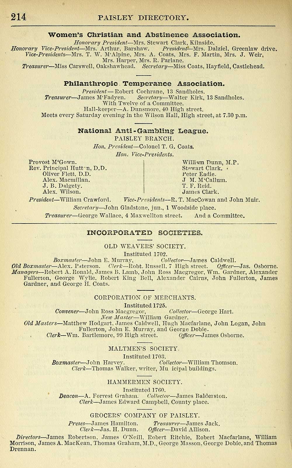 222 Towns Paisley 14 1912 Paisley Directory And General Advertiser 12 13 Scottish Directories National Library Of Scotland