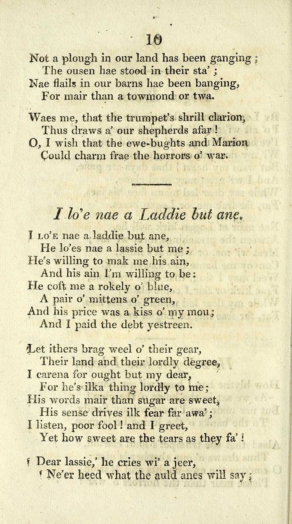 14 Page 10 I Lo E Nae A Laddie But Ane Glen Collection Of Printed Music Printed Text Scottish Melodist Special Collections Of Printed Music National Library Of Scotland