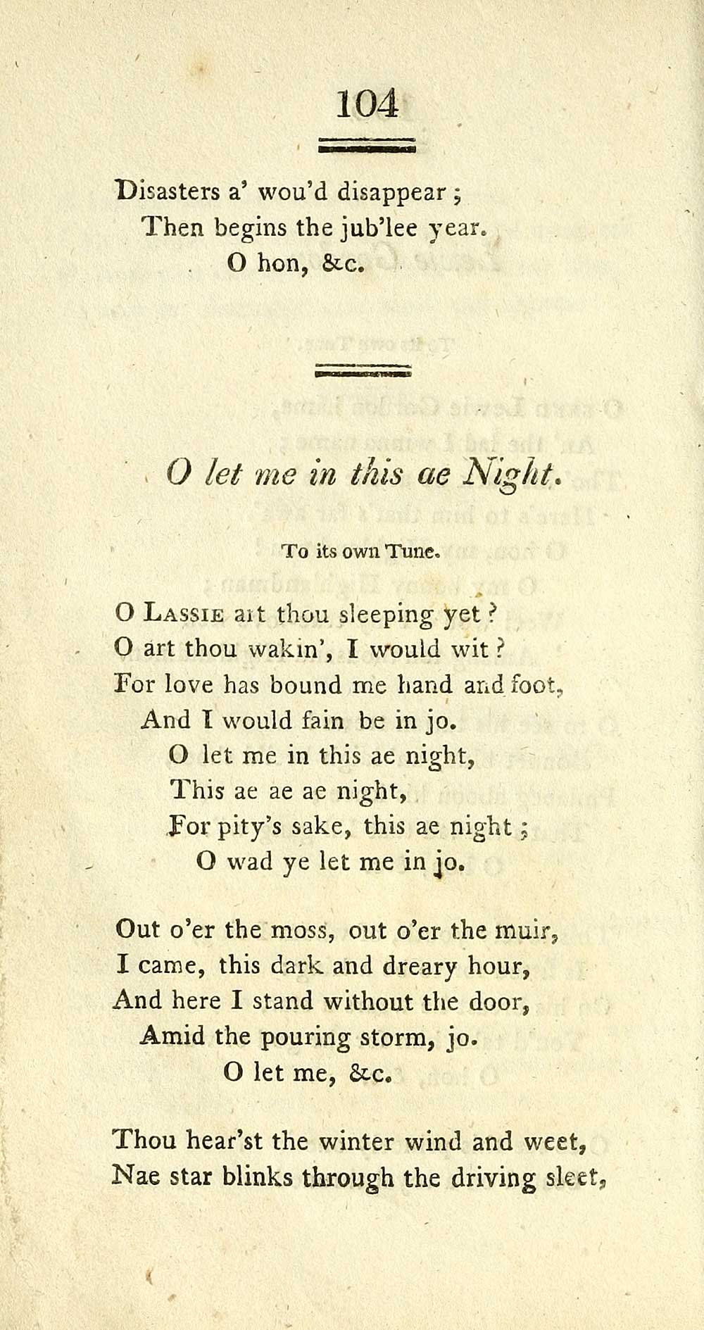 108 Page 104 O Let Me In This Ae Night Glen Collection Of Printed Music Printed Text Caledonian Songster Special Collections Of Printed Music National Library Of Scotland