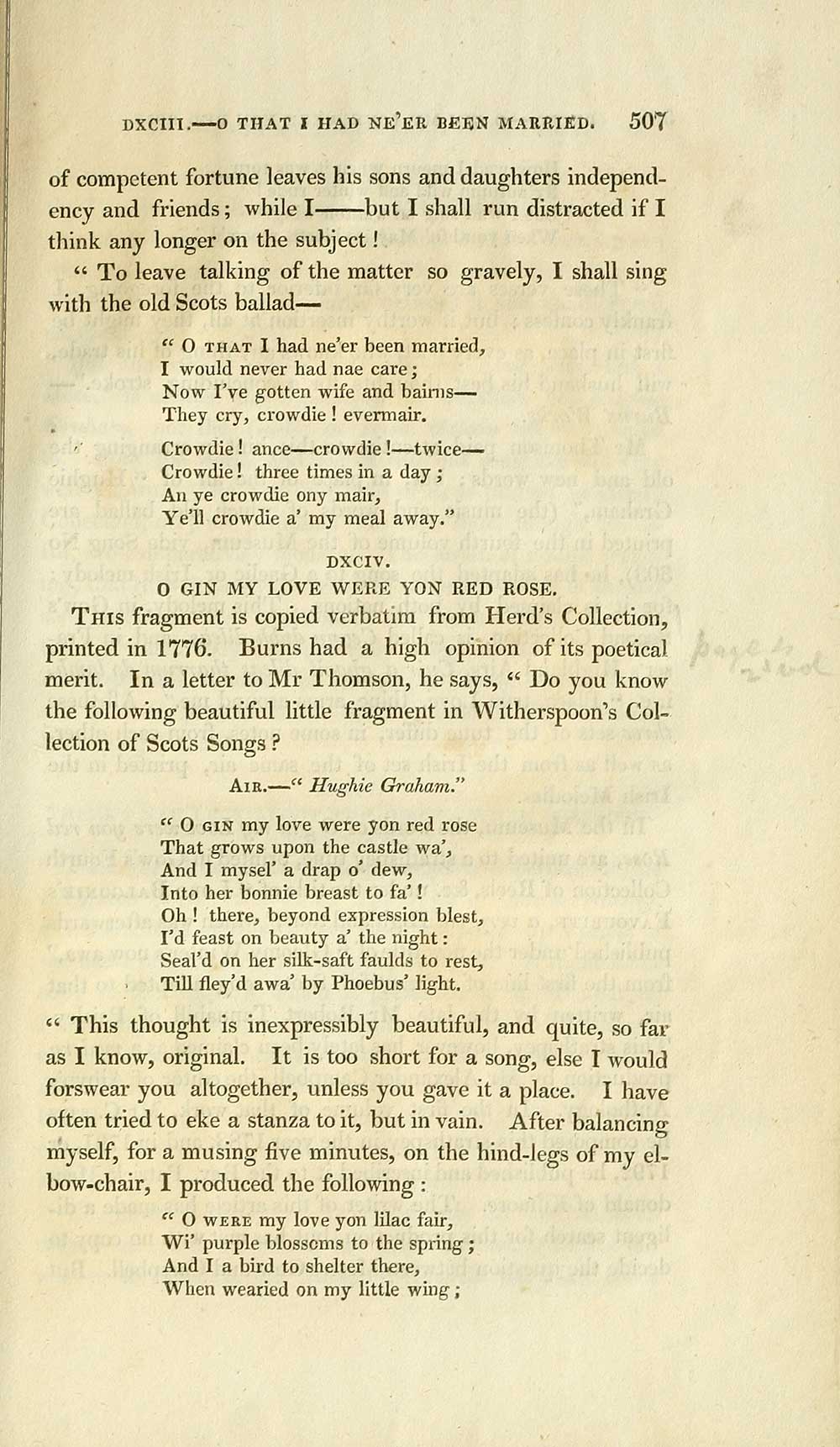 843 Page 507 O Gin My Love Were Yon Red Rose Glen Collection Of Printed Music Printed Text Illustrations Of The Lyric Poetry And Music Of Scotland
