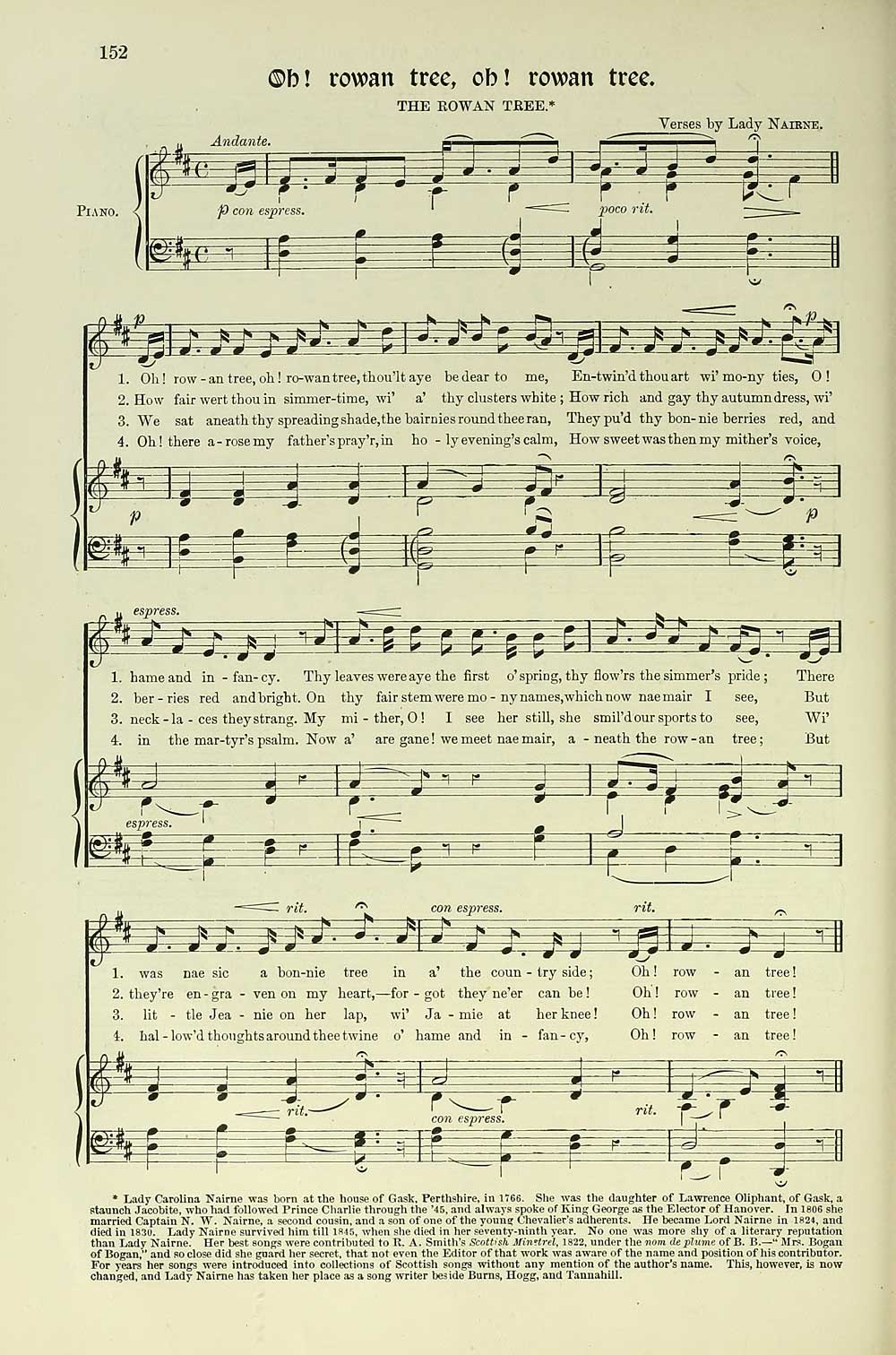 172 Page 152 Oh Rowan Tree Oh Rowan Tree Glen Collection Of Printed Music Printed Music Minstrelsy Of Scotland Special Collections Of Printed Music National Library Of Scotland