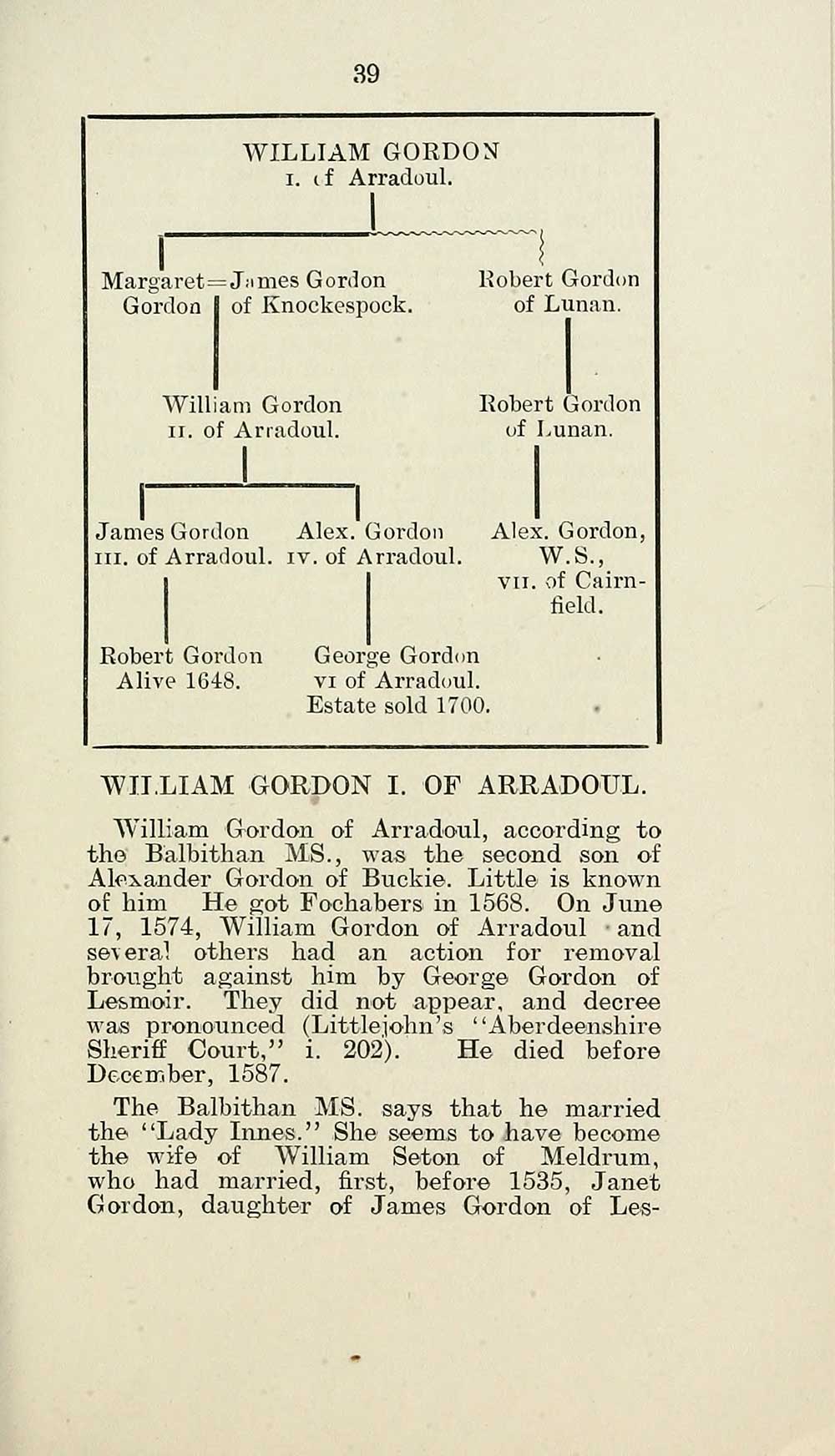 41) Page 39 - Gordons of Cairnfield - Histories of Scottish families -  National Library of Scotland