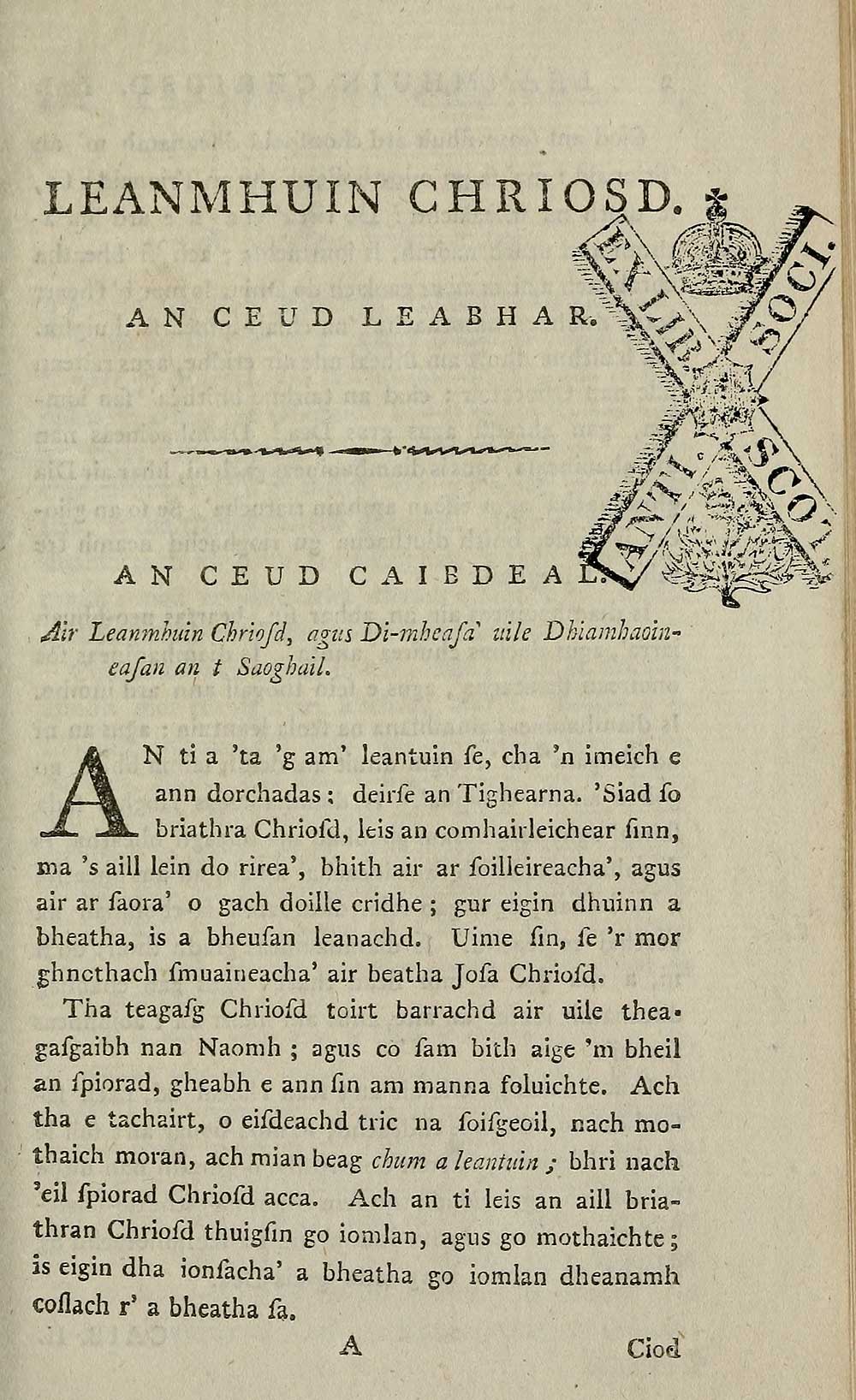 21 Page 1 Books And Other Items Printed In Gaelic From 1631 To 1800 Leanmhuin Chriosd Ann Ceithear Leabhraichean Early Gaelic Book Collections National Library Of Scotland