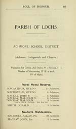 Page 197Parish of Lochs -- Achmore School District -- Achmore, Lochganvich and Cleascro -- Royal Naval Reserve -- Seaforth Highlanders