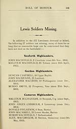 Page 309Lewis soldiers missing -- Seaforth Highlanders -- Gordon Highlanders -- Cameron Highlanders