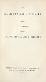 Divisional title pageEnglish -- Gaelic dictionary
