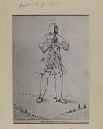 Blaikie.SNPG.4.16William Murray, Marquis of TULLIBARDINE (d 1746)

Portrait with text "The Marques. Of Tilebardon" wearing a fine coat, holding a sword, and wearing long boots with spurs standing in countryside