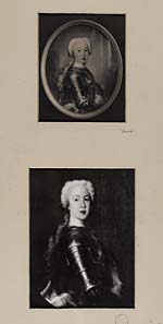 Blaikie.SNPG.8.1Prince Charles Edward Stuart

Two portraits of Prince Charles, one in an oval frame as a young boy in armour, the second, as a litle bit older, bit still in armour, both very similar