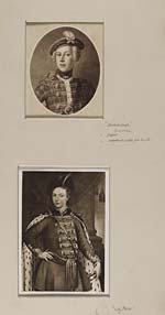 Blaikie.SNPG.8.3Prince Charles Edward Stuart

2 Portraits of Prince Charles, the top one an oval portrait, in tartan - with handwritten notes below?
The second a rectangular portrait, no wig, in Polish costume, with fine fur robe, and hat