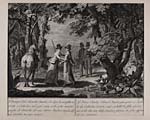 Blaikie.SNPG.9.19Prince Charles Edward Stuart dressed as a lady after his flight from Culloden

A forest scene with two women and two men, though one woman is supposed to be Prince Charles in disguise, with the sea in the background. Two columns of text, one in Italian 