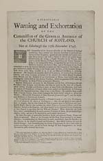 Blaikie.SNPG.18.9Seasonable warning and exhortation of the commission of the general assembly of the Church of Sotland, met at Edinburgh the 15th November 1745
