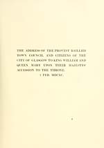 [Page 57]Address of the Provost, Baillies, Town Council and Citizens of the City of Glasgow to King William and Queen Mary upon their Majesty's accession to the Throne, 1 February, 1690