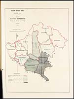 Foldout openEastern Bengal circle sketch map of the Dacca District showing the vaccine operations of 1872-73