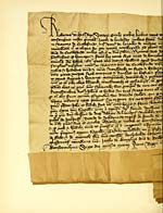 Illustrated plateCharter by King Robert the Third, confirming Charter, 12th October 1390, by Sir James of Lindsay, Lord of Crawford, to John Telfer, of Harecleuch, 6th March 1395-6