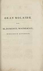 Half title pageOran molaidh, do Mr. Domhnul MacNeacail, minisdeir Liosmoir
